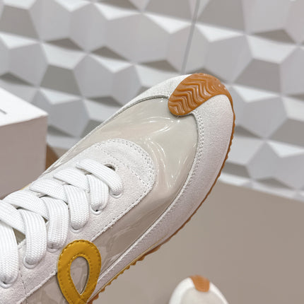 LOEWE 26S FLOW RUNNER SNEAKER IN WHITE YELLOW SUEDE AND CLEAR PLASTIC AND CALFSKIN