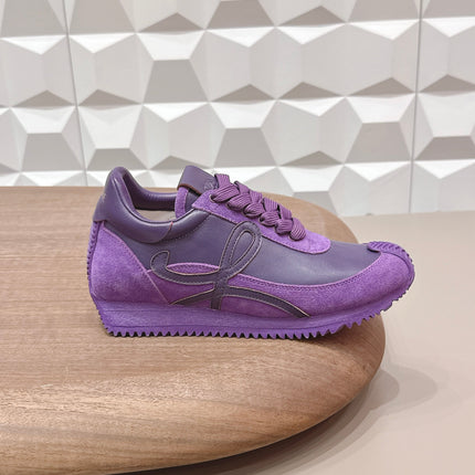 LOEWE 26S FLOW RUNNER SNEAKER IN PLUM PURPLE CALFSKIN AND SUEDE