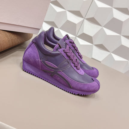 LOEWE 26S FLOW RUNNER SNEAKER IN PLUM PURPLE CALFSKIN AND SUEDE