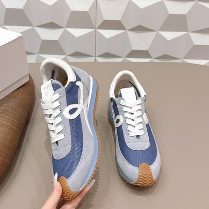 LOEWE 26S FLOW RUNNER SNEAKER IN LIGHT GRAY AND BLUE SUEDE AND CALFSKIN STYLE 2