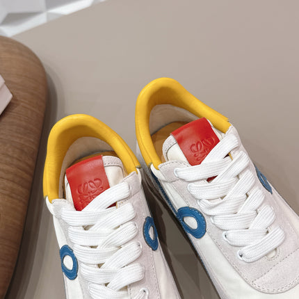 LOEWE 26S FLOW RUNNER SNEAKER IN LIGHT GRAY SUEDE YELLOW AND BLUE CALFSKIN