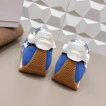 LOEWE 26S FLOW RUNNER SNEAKER IN BLUE SUEDE AND WHITE CALFSKIN