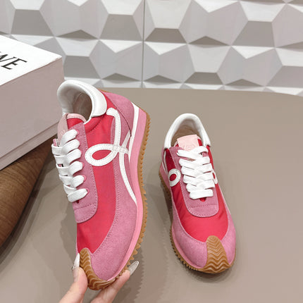 LOEWE 26S FLOW RUNNER SNEAKER IN DUSTY PINK SUEDE AND WHITE CALFSKIN