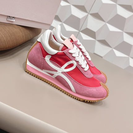LOEWE 26S FLOW RUNNER SNEAKER IN DUSTY PINK SUEDE AND WHITE CALFSKIN
