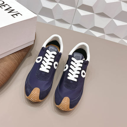 LOEWE 26S FLOW RUNNER SNEAKER IN NAVY BLUE SUEDE AND WHITE CALFSKIN