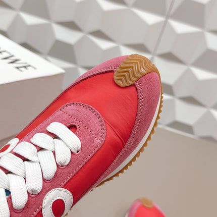 LOEWE 26S FLOW RUNNER SNEAKER IN DUSTY ROSE SUEDE AND DARK RED CALFSKIN