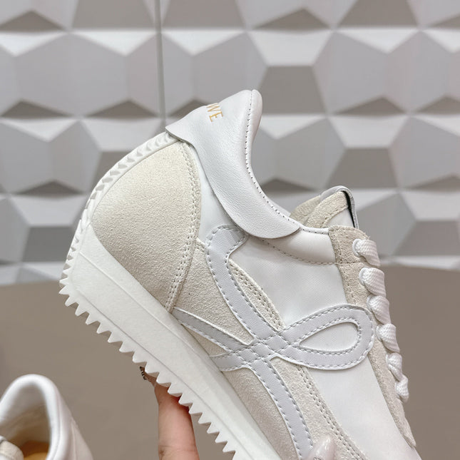 LOEWE 26S FLOW RUNNER SNEAKER IN WHITE SUEDE AND WHITE CALFSKIN