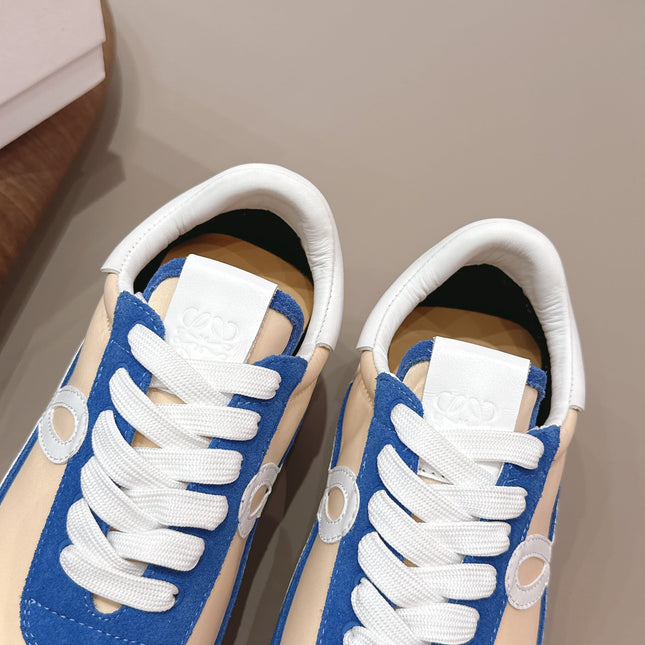LOEWE 26S FLOW RUNNER SNEAKER IN BLUE AND NUDE SUEDE AND WHITE CALFSKIN