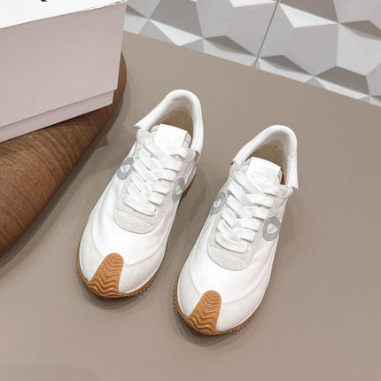 LOEWE 26S FLOW RUNNER SNEAKER IN LIGHT GRAY SUEDE AND WHITE CALFSKIN