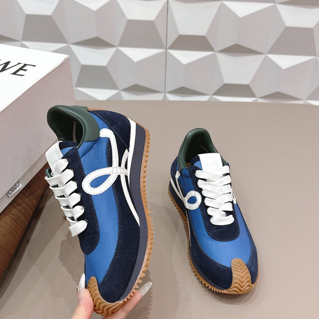 LOEWE 26S FLOW RUNNER SNEAKER IN NAVY AND BLUE SUEDE AND CALFSKIN