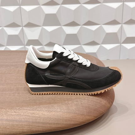 LOEWE 26S FLOW RUNNER SNEAKER IN BLACK SUEDE AND WHITE CALFSKIN