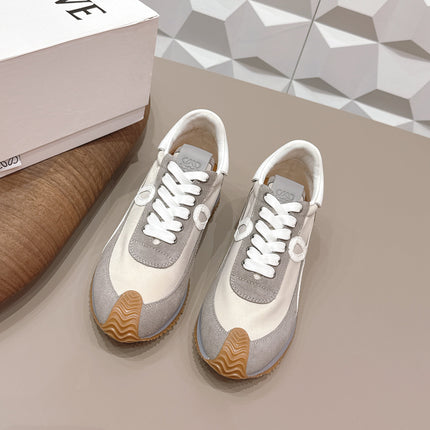 LOEWE 26S FLOW RUNNER SNEAKER IN DARK GRAY SUEDE AND WHITE CALFSKIN