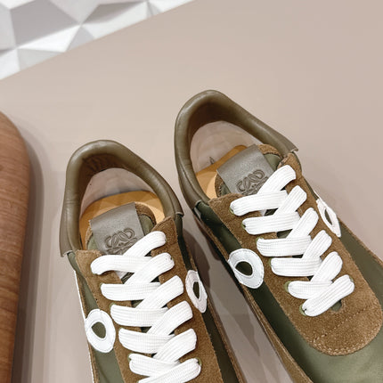 LOEWE 26S FLOW RUNNER SNEAKER IN DARK BROWN SUEDE AND CALFSKIN
