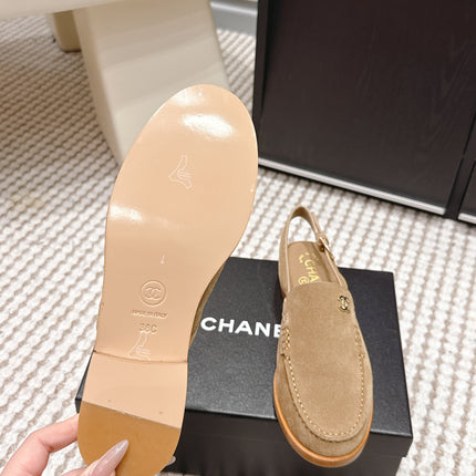 CHANEL 26S SLINGBACK LOAFERS IN LIGHT BROWN SUEDE