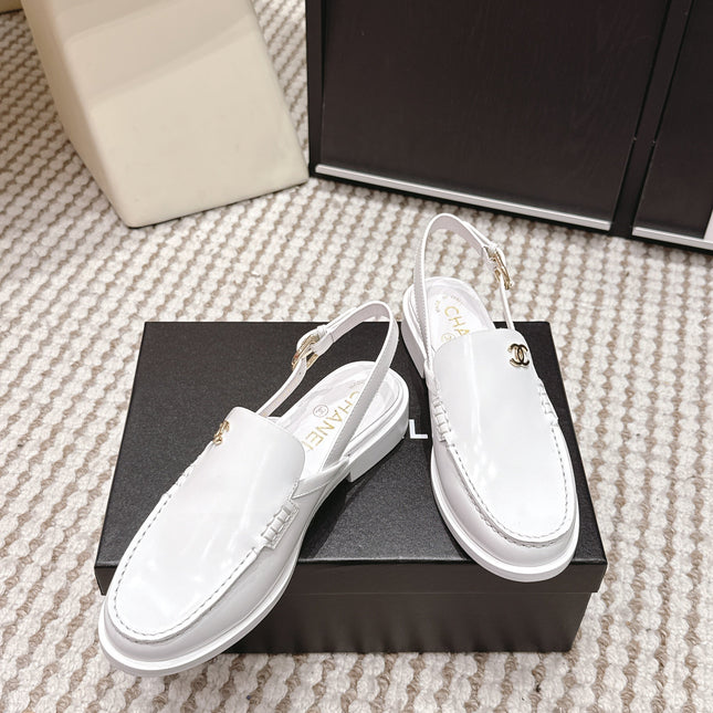 CHANEL 26S SLINGBACK LOAFERS IN WHITE GLOSSY CALFSKIN