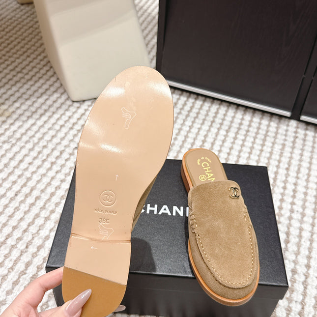 CHANEL 26S LOAFER MULES IN LIGHT BROWN SUEDE