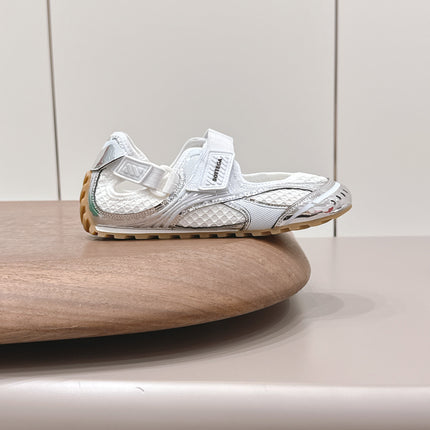 BOTTEGA VENETA 26S ORBIT FLASH MARY JANE IN SILVER AND WHITE BREATHABLE MESH