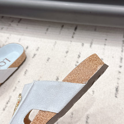 LOEWE 26S FLAT SANDALS IN LIGHT BLUE LOGO GOLD HARDWARE