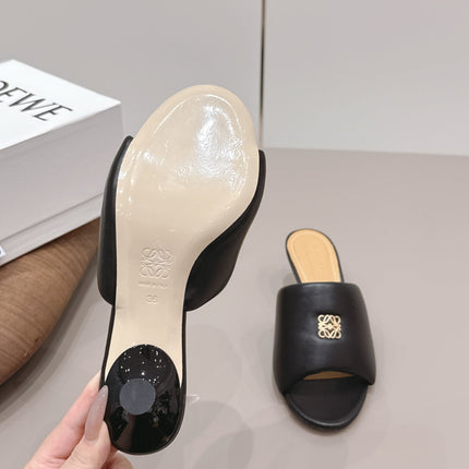 LOEWE 26S MULE HEELS 45MM IN BLACK LAMBSKIN GOLD HARDWARE
