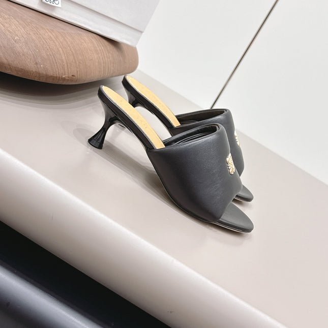 LOEWE 26S MULE HEELS 45MM IN BLACK LAMBSKIN GOLD HARDWARE