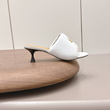 LOEWE 26S MULE HEELS 45MM IN WHITE LAMBSKIN GOLD HARDWARE