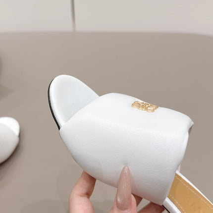 LOEWE 26S MULE HEELS 45MM IN WHITE LAMBSKIN GOLD HARDWARE