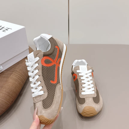 LOEWE 26S BALLET RUNNER 2.0 IN LIGHT BROWN SUEDE AND DARK BROWN MESH