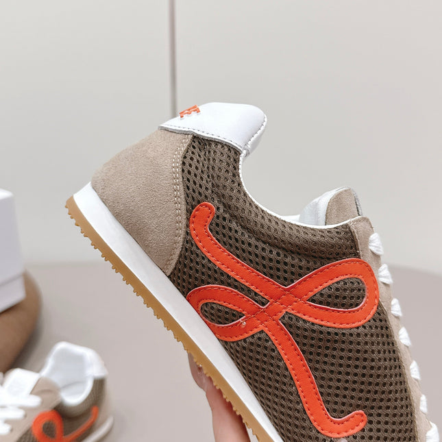 LOEWE 26S BALLET RUNNER 2.0 IN LIGHT BROWN SUEDE AND DARK BROWN MESH