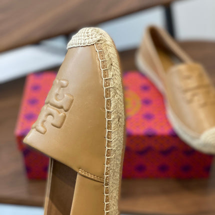 TORY BURCH ESPADRILLES IN CAMEL BEIGE CALFSKIN