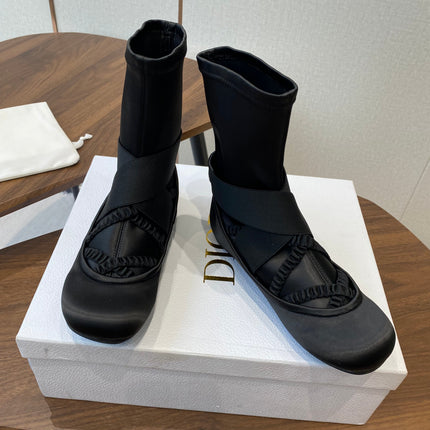 DIOR 25S STRETCH BALLET BOOTS IN BLACK FULL SATIN