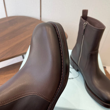 PRADA 25S COWBOY BOOTS IN DARK BROWN CALFSKIN