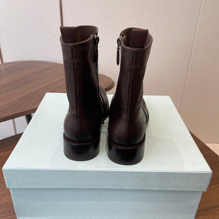 PRADA 25S COWBOY BOOTS IN DARK BROWN CALFSKIN