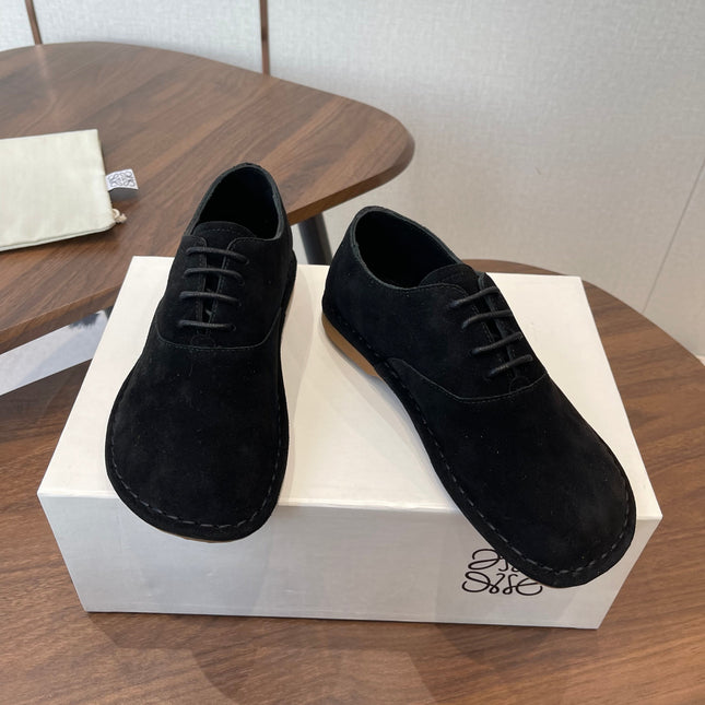 LOEWE 26S FOLIO DERBY SHOES IN BLACK SUEDE