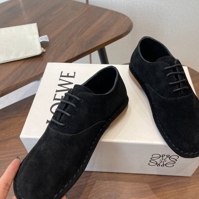 LOEWE 26S FOLIO DERBY SHOES IN BLACK SUEDE