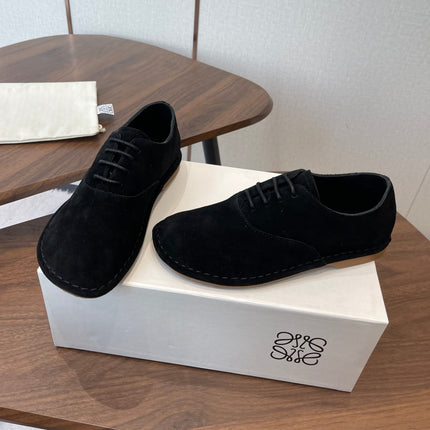 LOEWE 26S FOLIO DERBY SHOES IN BLACK SUEDE