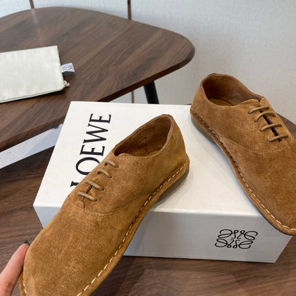 LOEWE 26S FOLIO DERBY SHOES IN DARK BROWN SUEDE