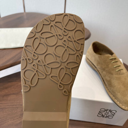 LOEWE 26S FOLIO DERBY SHOES IN LIGHT BROWN SUEDE