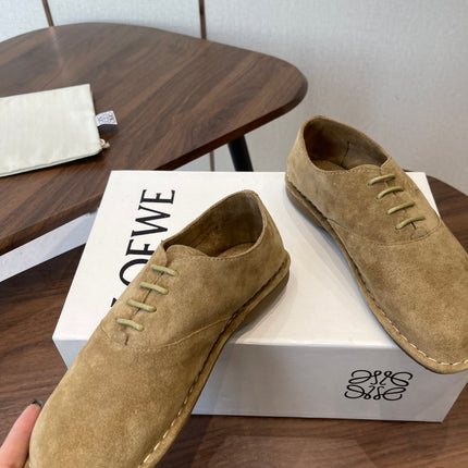 LOEWE 26S FOLIO DERBY SHOES IN LIGHT BROWN SUEDE