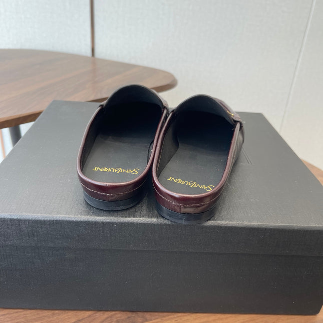 YSL 26S LOAFER MULES IN DARK RED BROWN CALFSKIN
