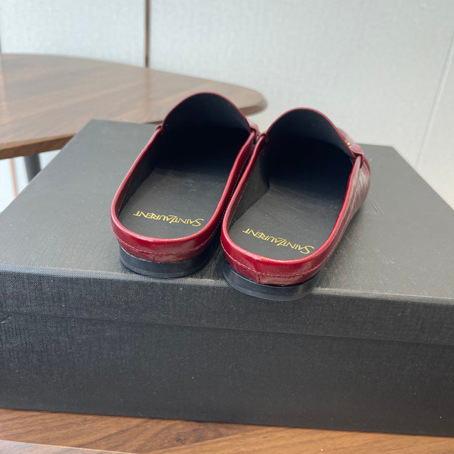 YSL 26S LOAFER MULES IN DARK RED CALFSKIN