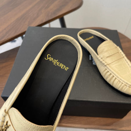 YSL 26S LOAFER MULES IN BEIGE CALFSKIN