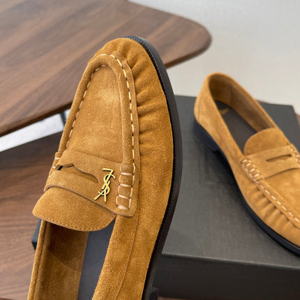 YSL 26S LOAFER IN CAMEL BROWN SUEDE