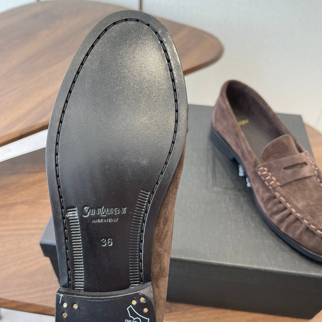 YSL 26S LOAFER IN EARTH BROWN SUEDE