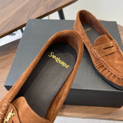 YSL 26S LOAFER IN BURNT ORANGE BROWN SUEDE