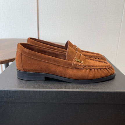 YSL 26S LOAFER IN BURNT ORANGE BROWN SUEDE