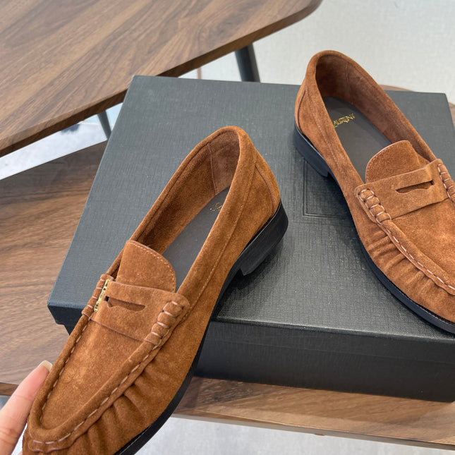 YSL 26S LOAFER IN BURNT ORANGE BROWN SUEDE