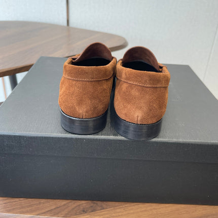 YSL 26S LOAFER IN BURNT ORANGE BROWN SUEDE