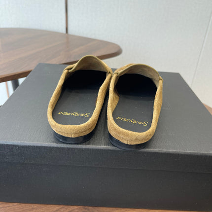 YSL 26S LOAFER MULES IN LIGHT BROWN SUEDE