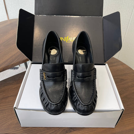 YSL 26S HEELED LOAFERS 100 MM IN BLACK CALFSKIN