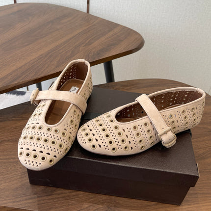 ALAIA 26S MARY JANE FLATS IN BEIGE SUEDE